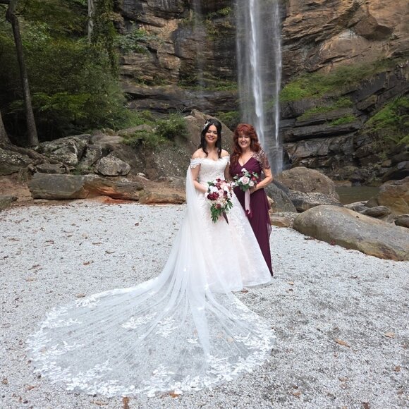 Woman's Burgundy Xscape Beaded Sleeve Ruched Gown - Picture 7 of 9